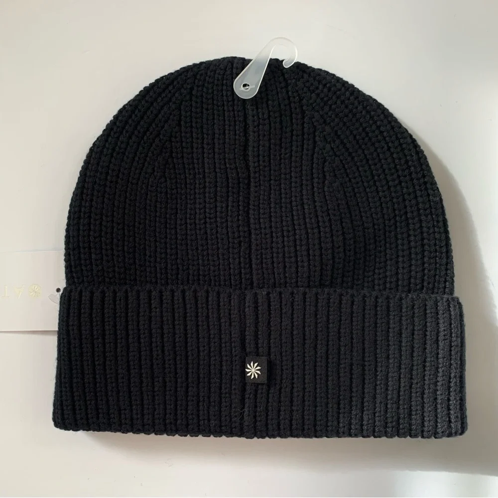 Athleta thick knit wool cotton all black beanie